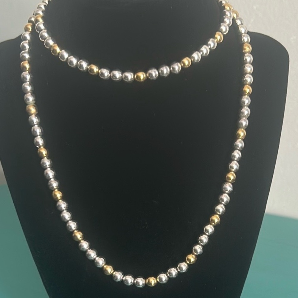 Napier Gold and Silver Tone Bead 30” Long Strand Necklace Timeless Elegance - Picture 9 of 9